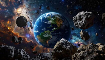 Earth under asteroid bombardment in space
