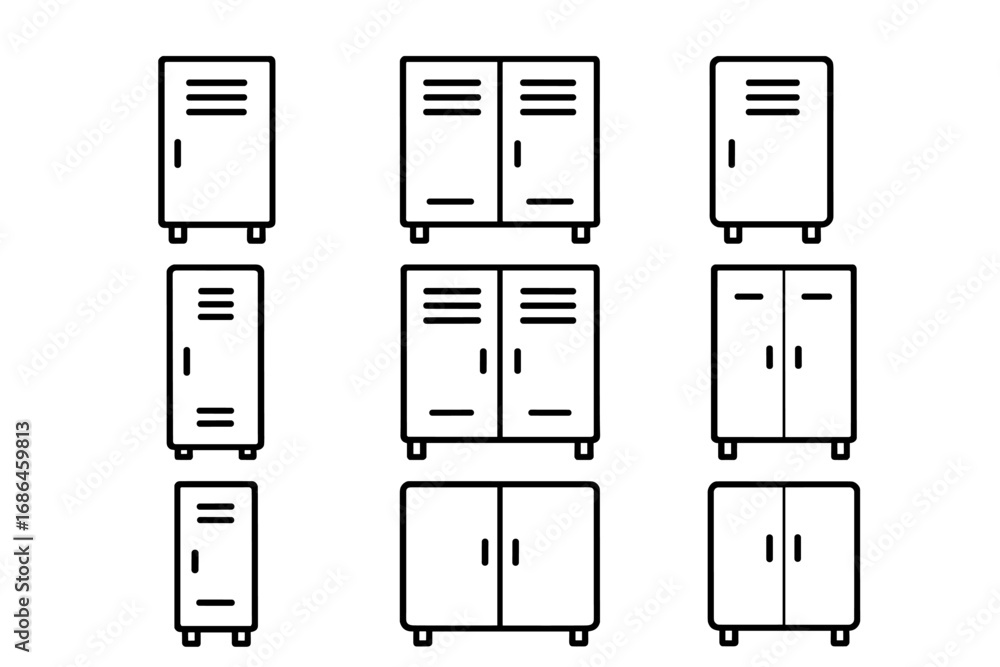 Poster locker line icon set. cabinet and storage vector symbols. thin outline icons with editable stroke fo
