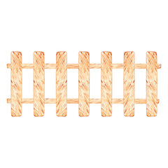 Wooden fence made with watercolor. Brown rustic fence hand drawn. Illustration for your design.