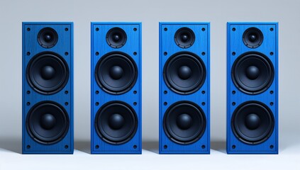Fototapeta premium a row of vibrant blue speakers neatly aligned