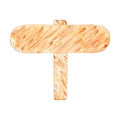 Watercolor wooden signboard, shield, banner for text. Brown hand drawn direction sign. Signs, designations for messages helping to find the way. Illustration with space for text.