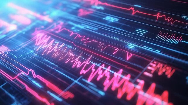 Futuristic interface displaying vital signs and data analysis in healthcare