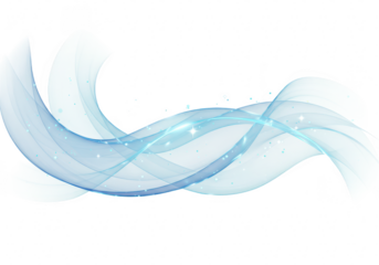 Abstract blue wave with glowing particles isolated on transparent background