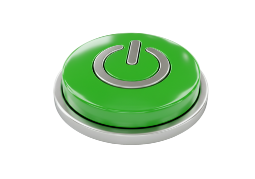 Green power button 3 d render circular on off switch symbol digital technology interface element