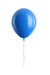 Single, glossy, vibrant blue balloon,  isolated on black.  A smooth, round balloon,  a dark-blue string  extends downward