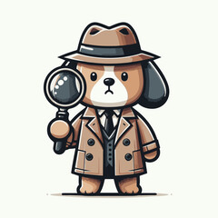 Adorable Pixel Art Dog Detective with Magnifying Glass and Trench Coat