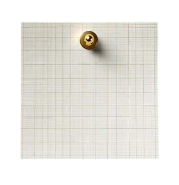 A square, beige gridded note paper with a gold pushpin