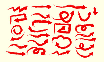 Set of simple bold lines arrows hand drawn in various style vector icon, sign, symbol collection.