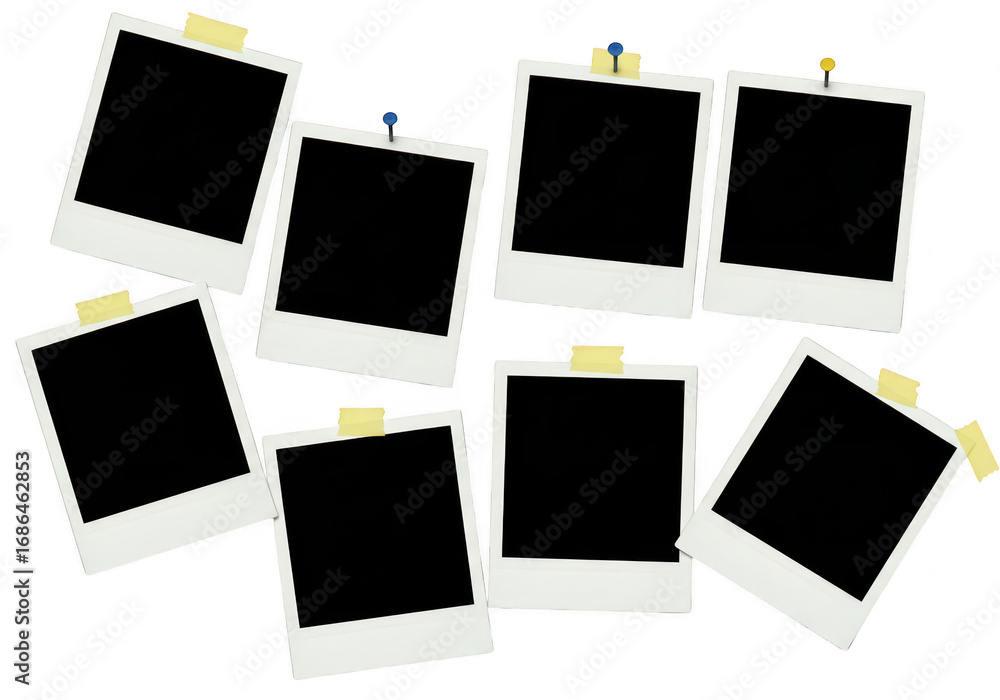 Poster several empty instant photo frames isolated on transparent background