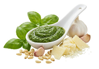 Vibrant pesto sauce with fresh basil garlic pine nuts and parmesan cheese