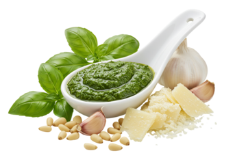 Vibrant pesto sauce with fresh basil garlic pine nuts and parmesan cheese