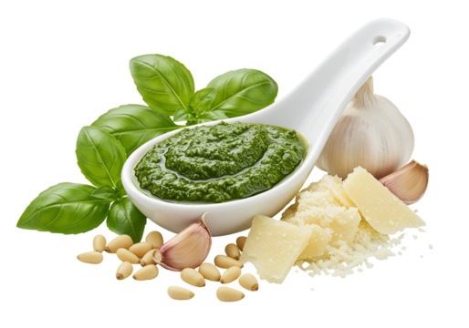 Vibrant pesto sauce with fresh basil garlic pine nuts and parmesan cheese