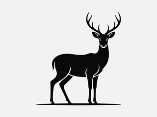 Vector art of majestic deer silhouette standing tall, , showcasing its impressive antlers and graceful form in a minimalist design