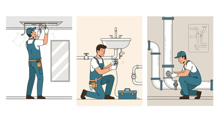 Professional plumber performing maintenance and repairs on plumbing systems in residential and
