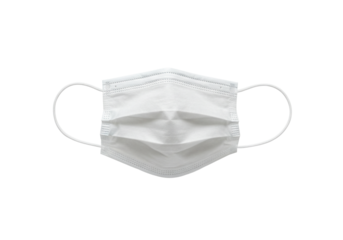 White pleated disposable face mask with ear loops isolated on transparent background