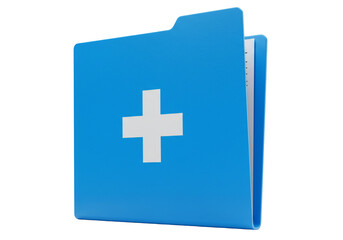 Fototapeta premium Medical files folder icon blue digital file plus symbol healthcare data document storage 3 d render