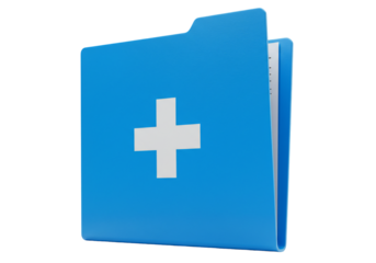Medical files folder icon blue digital file plus symbol healthcare data document storage 3 d render