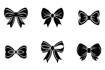 Black Ribbon Bow Icons Gift Box and Decorative Silhouettes