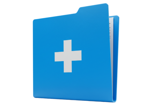 Medical files folder icon blue digital file plus symbol healthcare data document storage 3 d render