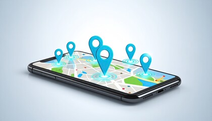 Smartphone Map with Pulsing Location Pins and Cyan Halo