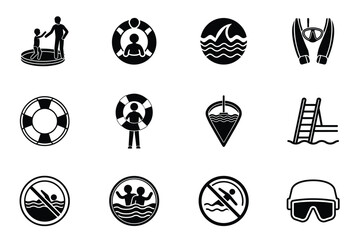 Swimming Safety and Lifeguard Icons Set