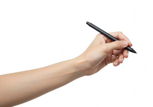 Hand holding a stylus pen isolated on transparent background