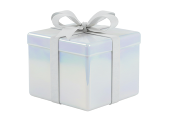 White gift box with ribbon bow isolated on transparent background