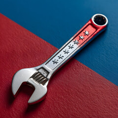 Festive wrench on red and blue background for Labor Day celebration