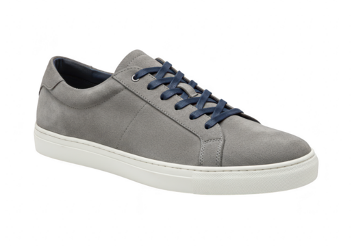 Gray suede sneaker with blue laces isolated on transparent background - Powered by Adobe