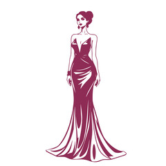 Luxury fashion girl in evening gown vector design illustration.