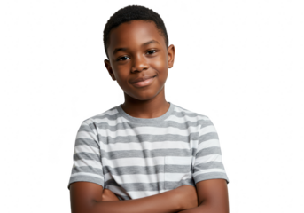 Boy smiling with arms crossed isolated on transparent background