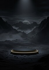 Mysterious Empty Podium with Spotlight in a Dramatic Lunar Scenery