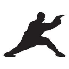 Silhouette Of A Person In A Martial Arts Stance With Outstretched Arm On A Bright White Surface