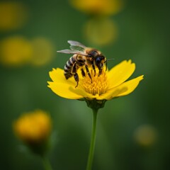 Busy Bee Gathering Pollen from a Sunflower

