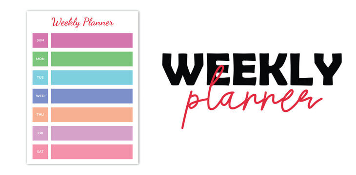 weekly,planner,colorful flat vector printable weekly planner template with vibrant color headers for schedule management - Powered by Adobe