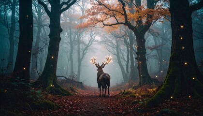 Majestic deer in a mystical autumn forest