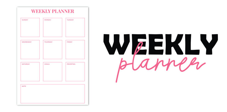 weekly,planner,schedule flat vector printable weekly planner template with minimalist pink theme layout for personal use  - Powered by Adobe