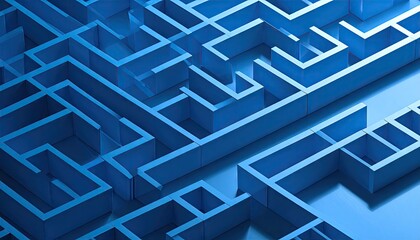 Abstract Blue Geometric Maze Pattern