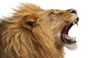 Roaring Lion Head Portrait on Transparent Background, Majestic Animal Artwork