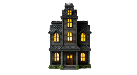 Three story house model with illuminated windows
