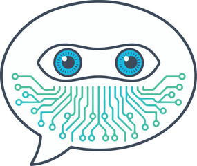 Artificial Intelligence Chatbot Icon with Circuit Board Design and Digital Eyes