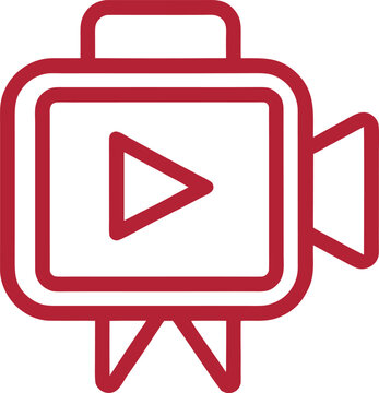 recommend clip art: Red line art icon of a video camera with a play button