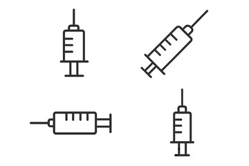 Syringe line icon collection. Minimalistic linear medical syringe pictograms for web, app, hospital banner, healthcare card, vaccine clinic symbol, pharmacy UI, isolated vector illustration.