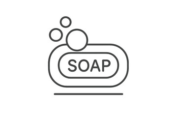 Soap bar with bubbles thin line icon. Vector illustration for hygiene, bathroom, and cleaning concepts. Simple pictogram for web design, apps, and skincare branding.