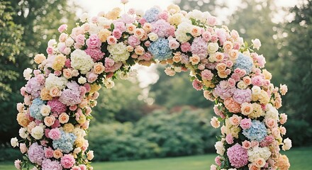 A dreamy garden path winds through blooming arches of roses, where color, symmetry, and serenity invite quiet reflection and timeless beauty