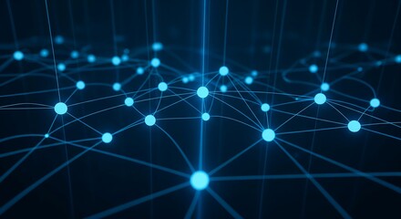 Obraz premium Abstract network of glowing blue nodes connected by lines representing