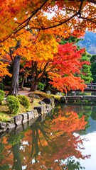 Obraz premium Autumn foliage reflected in pond