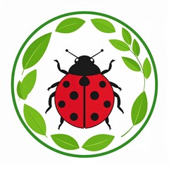 Obraz premium A ladybug surrounded by green leaves within a circular frame.