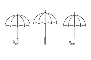 Umbrella parasol bumbershoot pictogram thin line vector illustration. Cartoon style rain protection collection. Transparent background. Ordered set. Weather icon concept. No text.