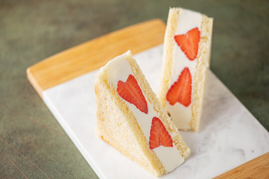 Japanese Strawberry Fruit Sandwich or Strawberry Sando Sandwich. Viral Trendy Food